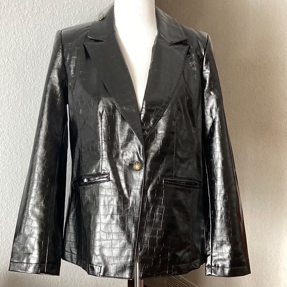 New Dennis Basso Textured Faux Leather Blazer jacket Sz 10